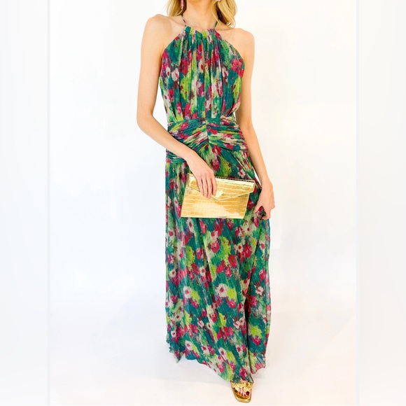 Green Floral Halter Neck Maxi - Picture 2 of 4